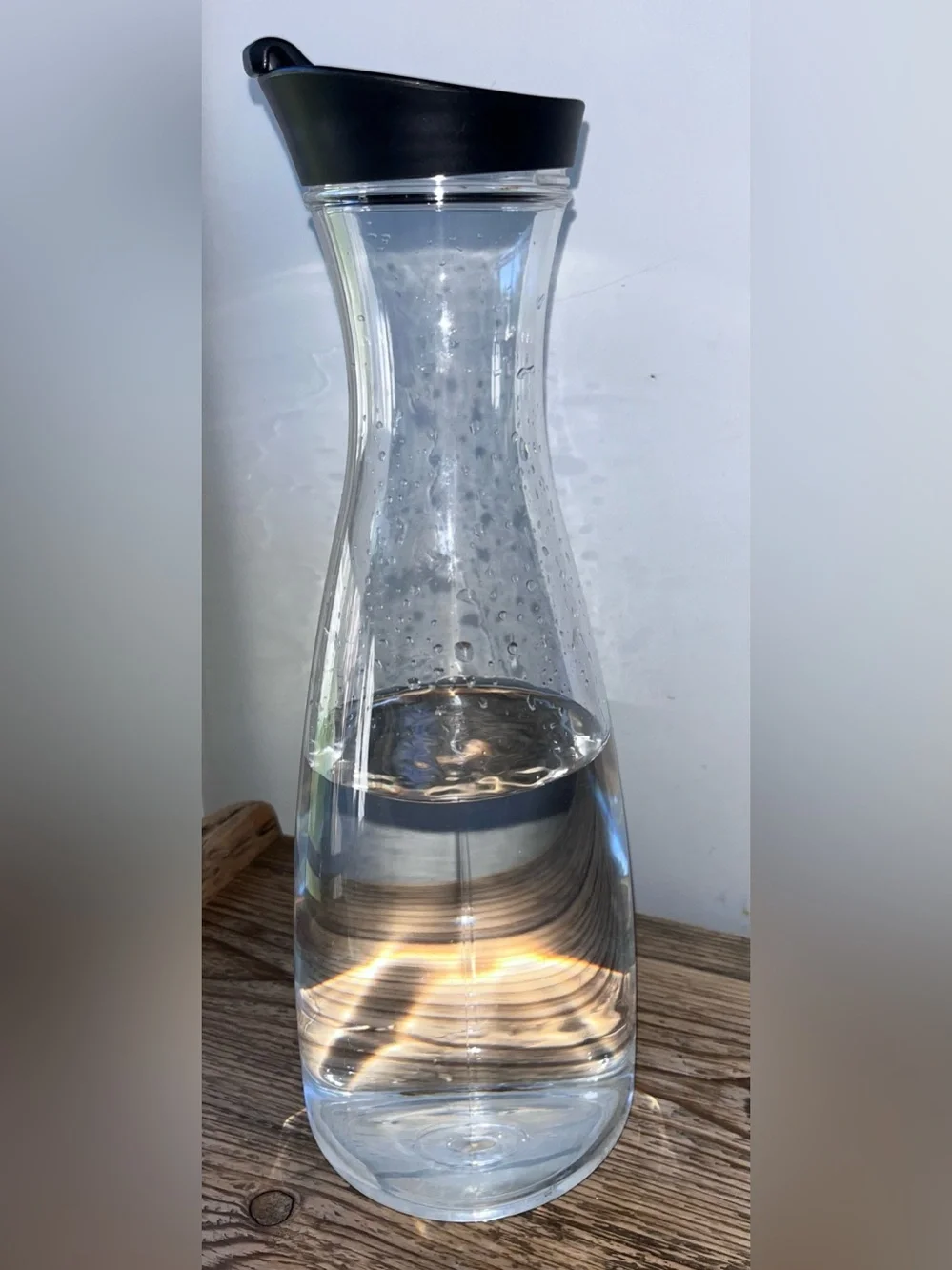 Clear Plastic Carafe with Black Pour-Top lid for infused Water, juice, iced tea